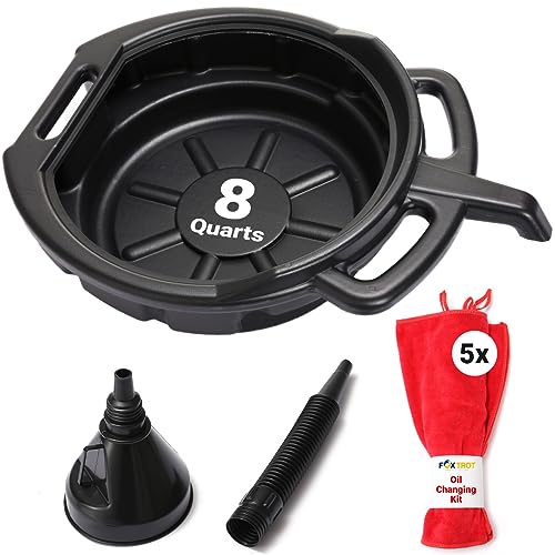 Comparison: Best Oil For Pan Searing 8 Oil Change Kit - Includes 8-Quart Oil Pan, Longneck Oil Funnel with Removable Filter, and 5 Pack of Shop Towels - Motor Oil Drain pan for Changing Oil - Oil Change Value Kit with by Foxtrot Living