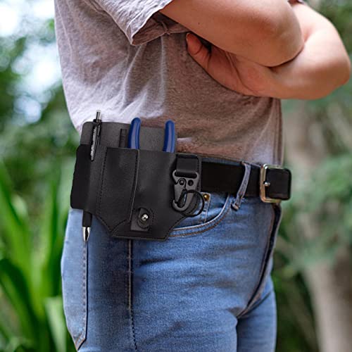 Image of GORGECRAFT Leather EDC Pocket Organizer for Men Leatherman Pen Holder Sheath Key Fob Flashlight Sheath Holster EDC Leather Pouch Multitool Sheath for Belt（Black）