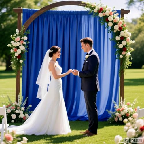 Image of 2 Panels Deep Blue Backdrop Curtain, 10 x 10 Feet Polyester Background Curtains for Parties, Weddings, Baby Showers, Halloween, Christmas, Birthday Party Photoshoot Backdrop Curtains Decorations