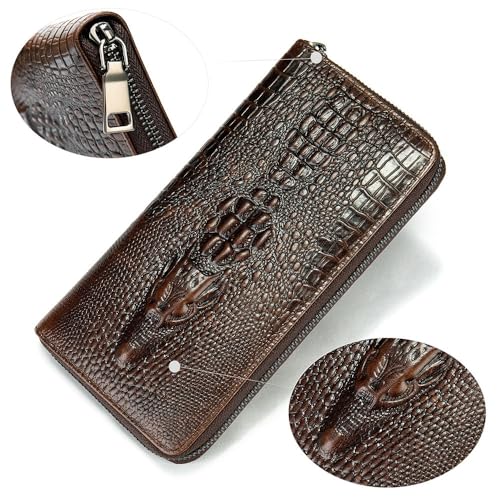 Men Leather Wallet Men's Long Wallet Leather Multi Card Clutch Bag(Brown)2
