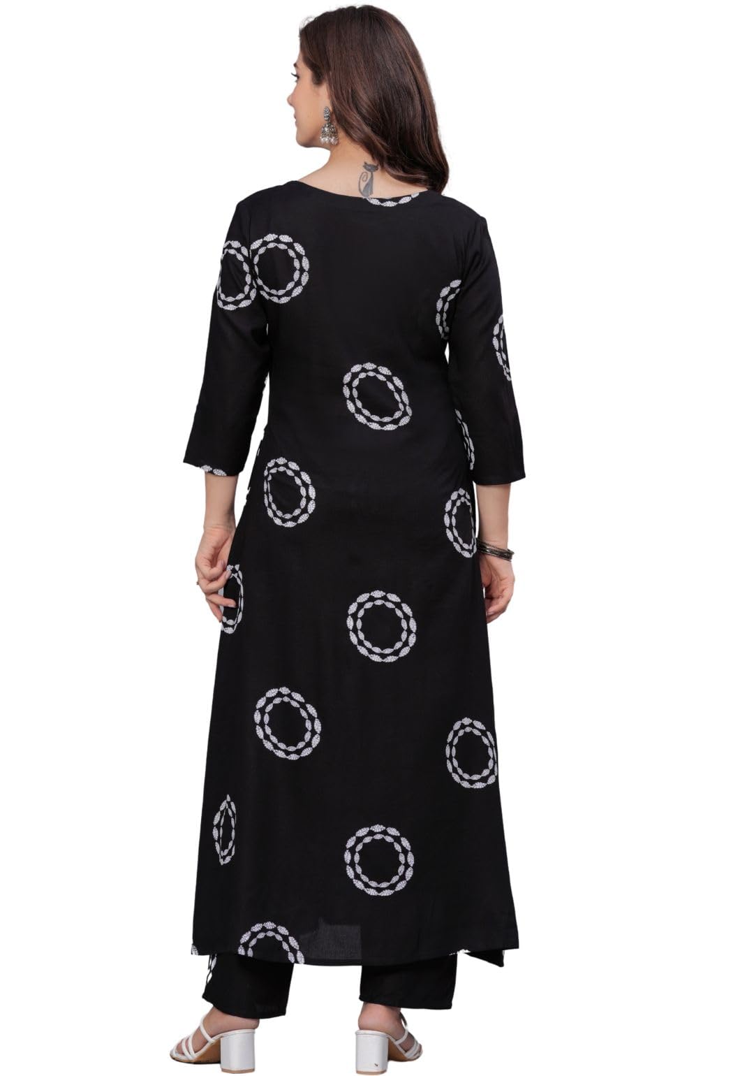 Rytras Women's Rayon Printed Anarkali Kurta Set With Palazzo Pants - Ethnic Wear, Black(Ryt591,S)