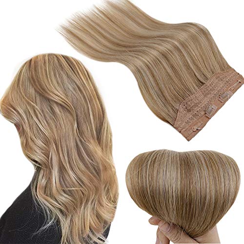 Runature Wire Hair Extensions 14 Inch Color 10P16 Golden Brown with Golden Blonde Halo in Human Hair 70g Human Hair Hidden Halo Hair