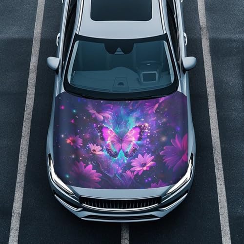Image of Renewold Car Hood Cover Protector, Auto Hood Wrap Blanket, Butterfly Flower, Full Exterior Covers for Hood, Indoor Outdoor Decoration for Festival Trip Celebration, Vehicle Accessories