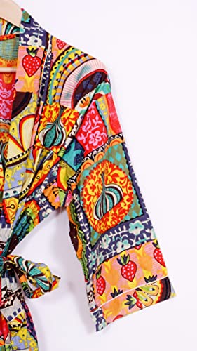 Image of Pure 100% Cotton Robe For Womens Bathrobe Dressing Gown Long sleepwear Free Size Kimono