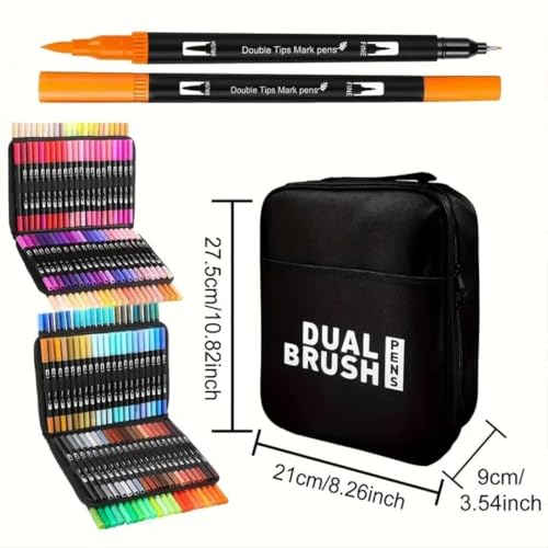 Image of PROTON 100 Color Dual Tip Brush Pens Set with Carrying Case - Water-Based Marker Pens with Fine & Brush Tips - Non-Toxic Art Markers for Drawing, Coloring, Calligraphy, Bullet Journaling (1)