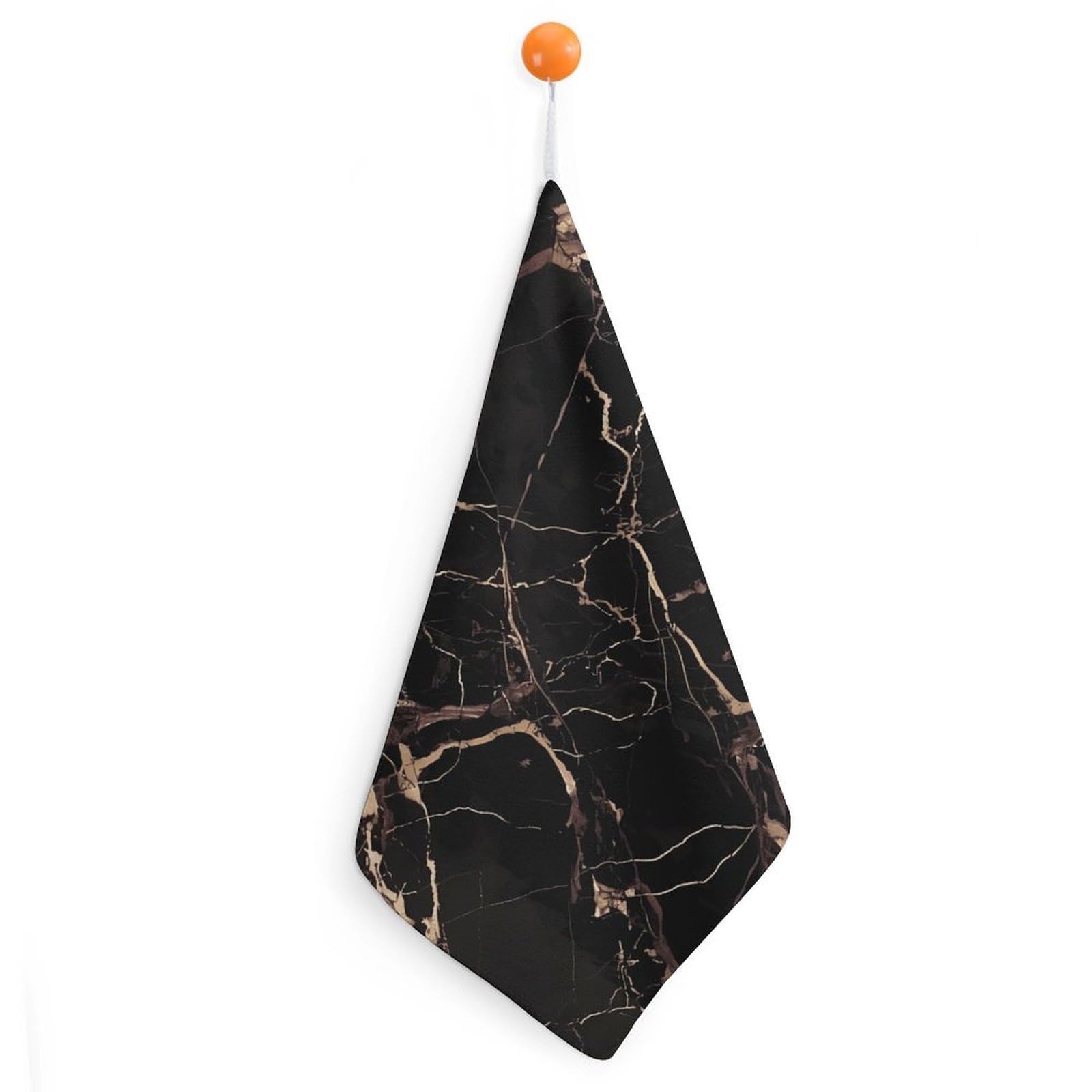VstaDank Black Gold Marble Washcloth with Hanging Loop Quick Dry Microfiber Hand Towel Highly Absorbent Wash Cloth Reusable Makeup Remover Cloth Soft Feel Fingertip Towel for Bathroom