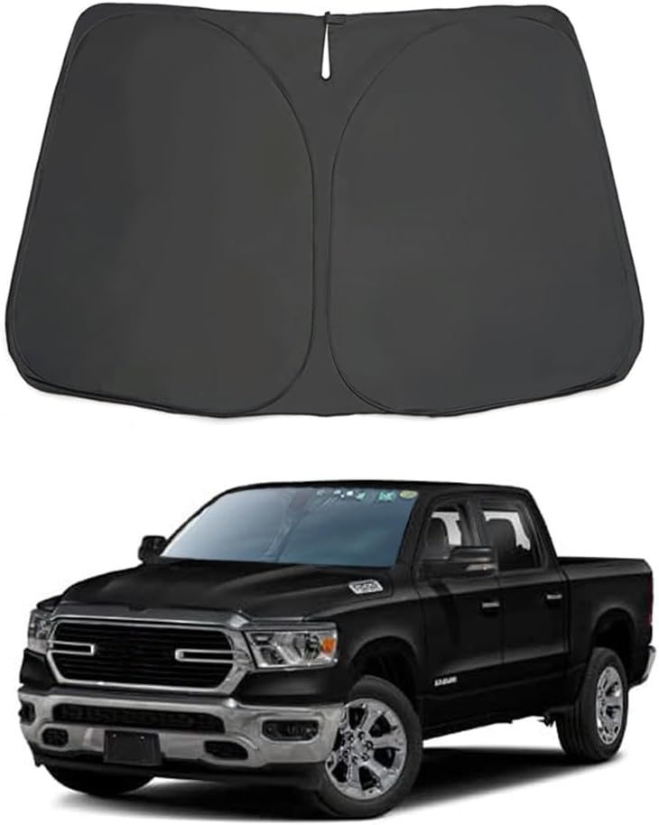 Car Front Windshield Sun Shade Foldable Sunshade Protector Custom for Dodge RAM 1500 2019 2020 2021 2022 2023 2Dr RegularCab, 4Dr QuadCab, CrewCab, MegaCab Pickup Interior Accessories(Black)