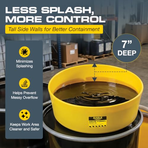 Image of Eagle Drum Funnel for 30 and 55 Gallon Drums, Yellow