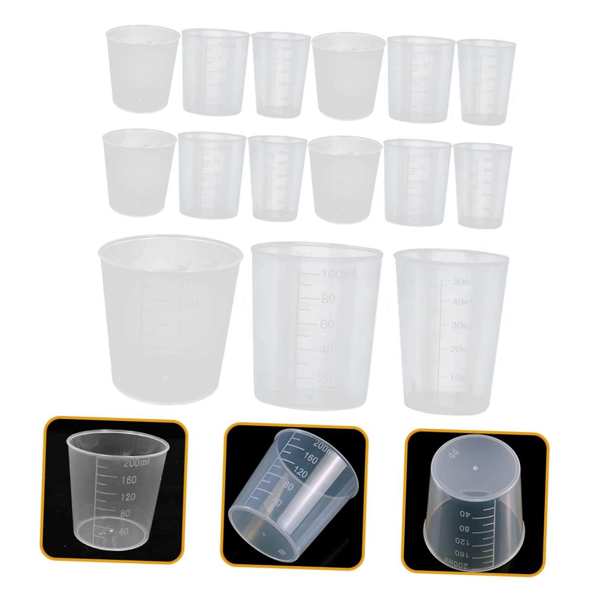COLLBATH 50pcs Measuring Cup Kit 100ml 200ml Liquid Measuring Cups Lab Measuring Cup Set for Scale Experiment Cups Storage Containers