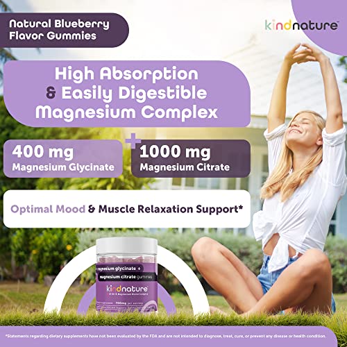 Kind Nature 2-In-1 Magnesium Gummies - 1000Mg Magnesium Citrate Gummies & 400Mg Magnesium Glycinate Gummies For Kids & Adults - High Absorption Magnesium Complex Supplement For Calm & Sleep Support #TOP1
