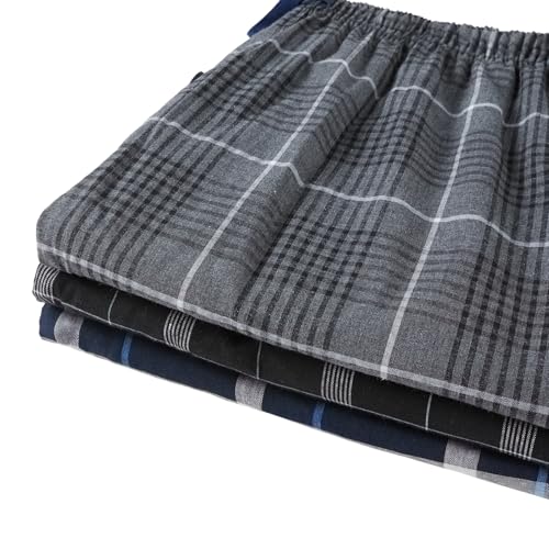 Image of JupiterSecret Mens Pajama Pants Set Cotton Lightweight Plaid Sleep & Lounge 3-Pack PJ Bottoms with Pockets and Button Fly