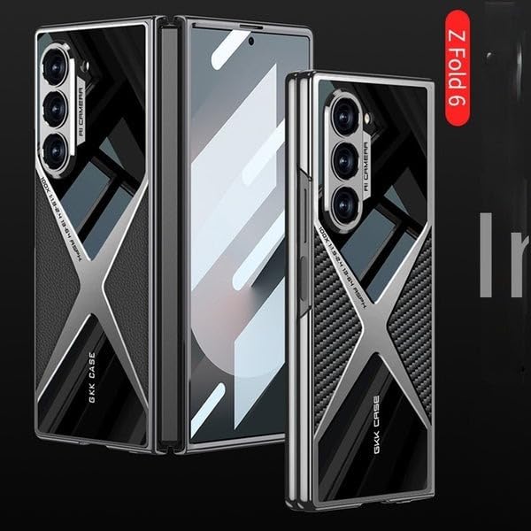 Image of TechTrendz Case for Samsung Galaxy Z Fold6, Luxury Electroplating Leather Case, Shockproof Cover Ultra Thin Built-in Screen Protector Case Cover for Samsung Galaxy Z Fold 6 (Grey)