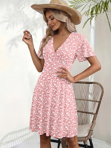 Image of Zeagoo Womens Summer Dresses Wrap V Neck Dress Floral A-Line Ruffle Sleeve Casual Sundress with Pockets 2026