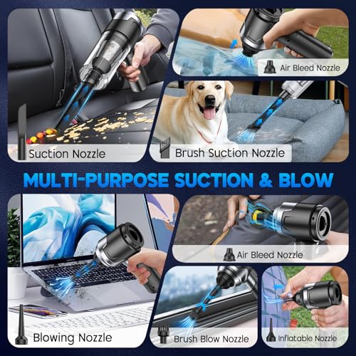 Image of KMM Handheld Car Vacuum Cleaner, 10000PA Hand Held Vacuum & Air Duster | 120W High Power, Portable Cordless, Rechargeable with Multi-Nozzles & LED Light for Home, Car, Office