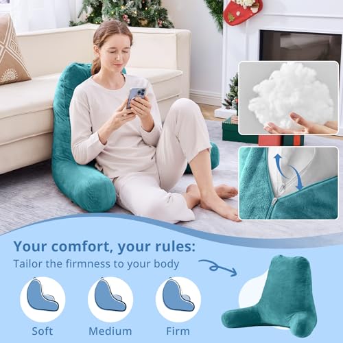Image of Sasttie Reading Pillow for Bed, Back Pillow for Sitting Up, Teal Blue | 25 inch Backrest Support Cushion for Couch, Sofa, and Floor, Dorm Essentials, OEKO-TEX, Adjustable Down Alternative Fill