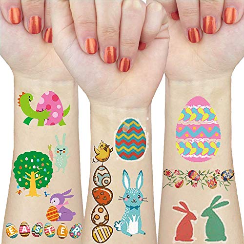 Easter Tattoos For Kids Easter Temporary Tattoos Eggs Bunny Chicken Cute Cartoon Easter Tattoo Stickers Decoration For Easter Party Favors Kids (4-Easter)