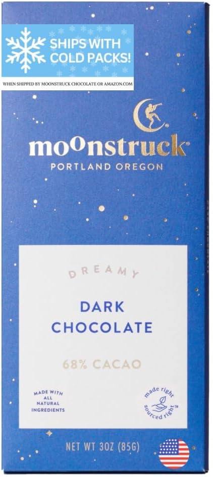 Moonstruck Chocolate Dark Chocolate Bar, 68% Cacao, 3.0oz (Pack of 1)
