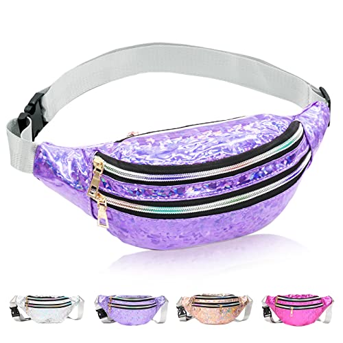 Riñonera Morada Pequeña Para Niñas - 27x11x6.5 Cm - Con Purpurina Y Diseño Floral