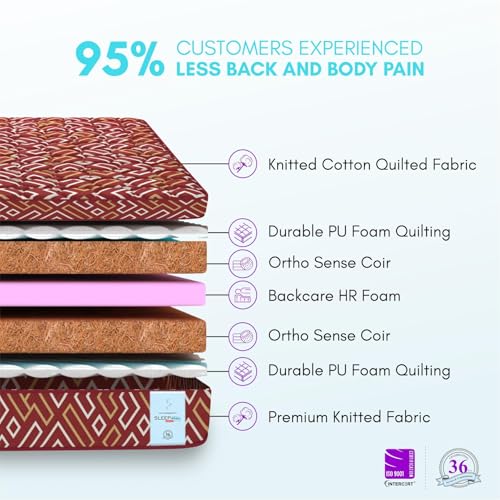 Image of SLEEPSPA Back Support Orthosense Cocopedic Tech. 4 Inch Single Size Coir Foam Mattress (LxW: 78X30 Inch) Back Pain Relief, Cotton Fabric, Stress Relief Sleep, Orthopedic Bed Mattress, 5 Year Warranty