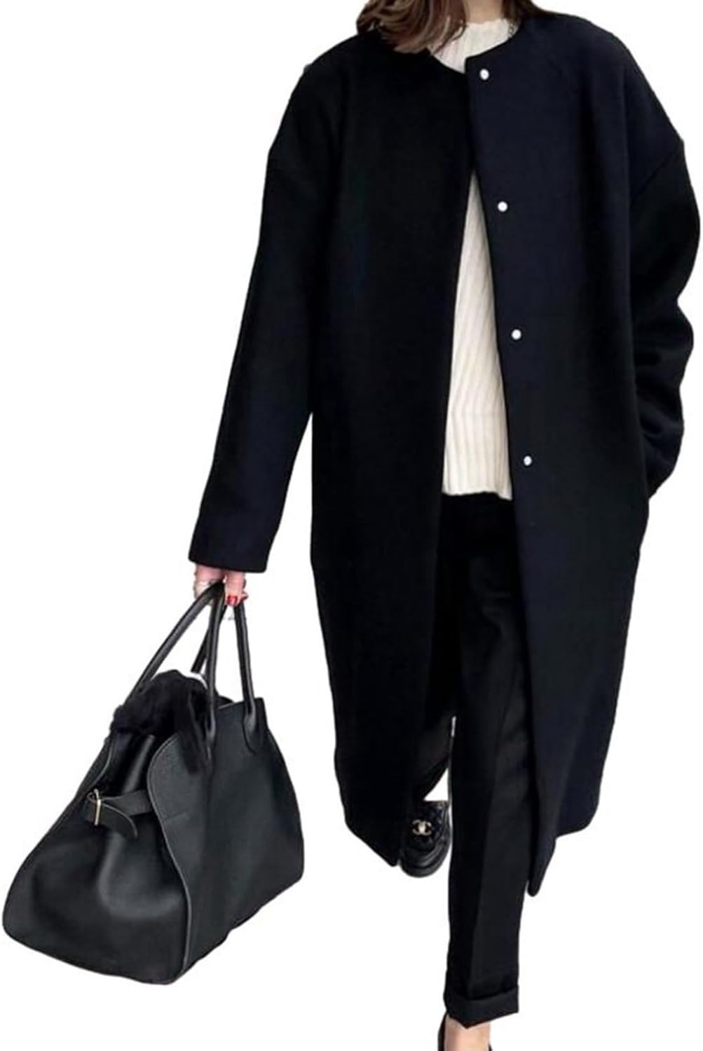 [RAMEMO] ラシャコート 丸首 レディース チェスターコート 膝丈 ロングコート 無地 簡約 シングルブレスト ジャケット 秋