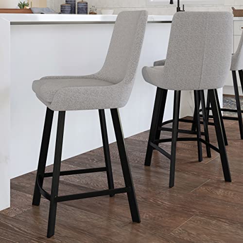 Image of Leick Home 10144-BLGL Upholstered Back Counter Height Stool with Steel Base, Set of 2, for Kitchen Counters and Islands, Gray and Black