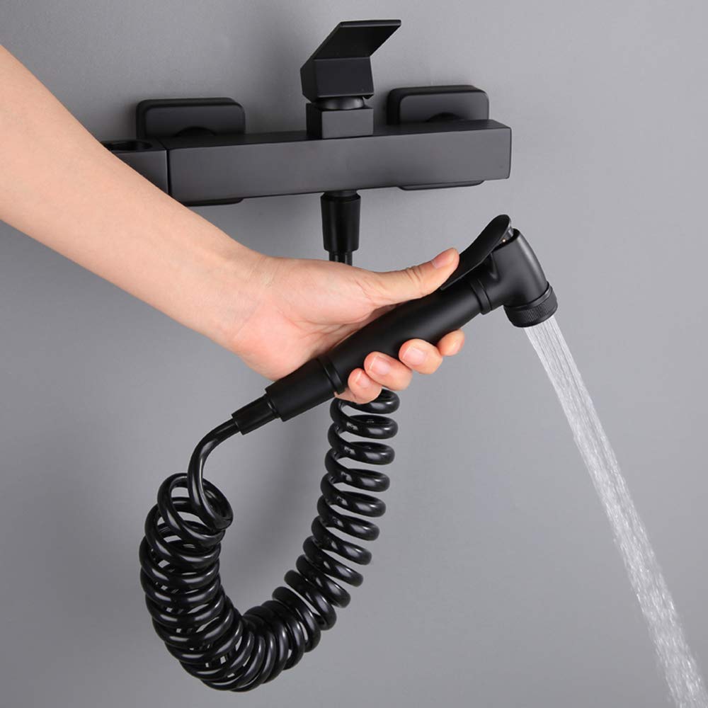 Spruzzatore per bidet nero con acqua fredda e calda, in ottone, portatile, per doccia, doccia, bidet, rubinetto per l'igiene personale, tubo telefonico da 1,5 m (tubo da 1,5 m