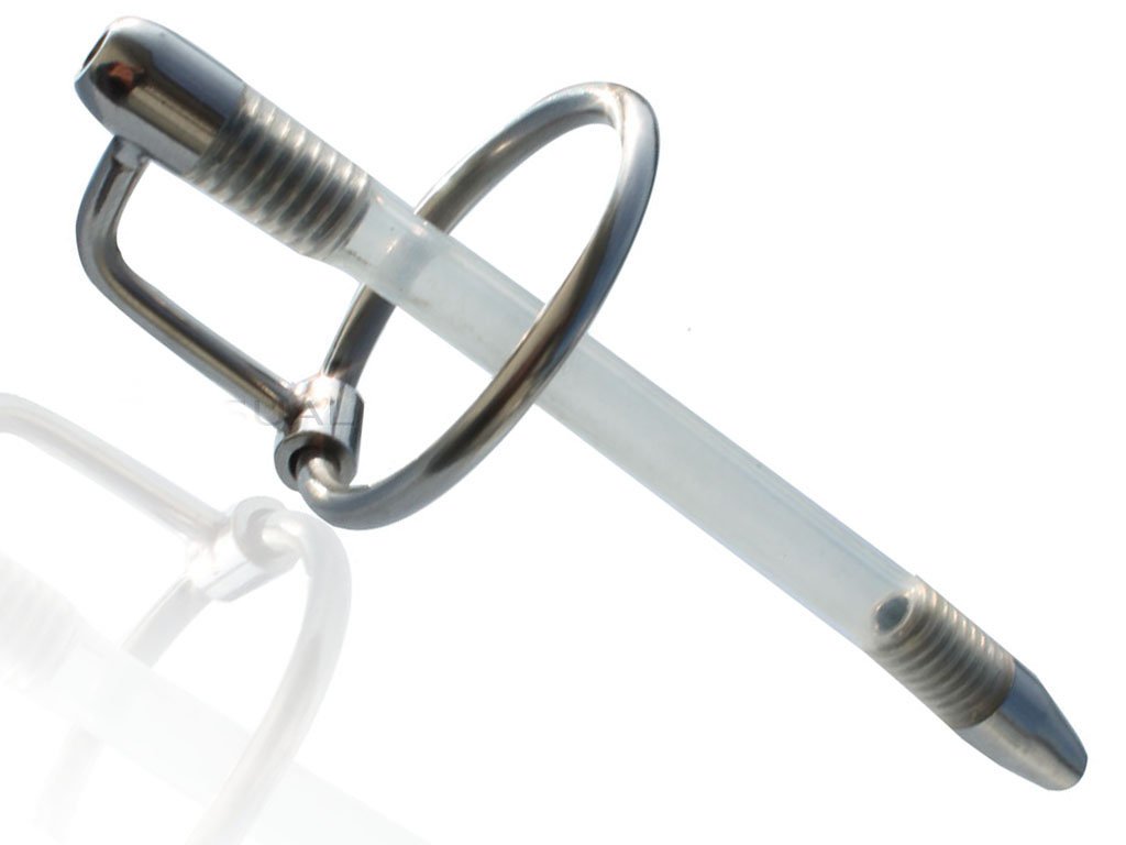 FOPS Dilatatore Uretrale Maschile 12 cm Ø0,6-0,75 cm in Acciaio Inox e Silicone con 2 Anelli Ø2,5-3,1 cm - Sonda Uretrale Plug Pene per Sounding BDSM Principianti e Esperti N16-14