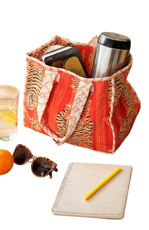 Hand Block Printed Lunch Bag, Handbag, Small Tote Bag, Kids Bag-image-9