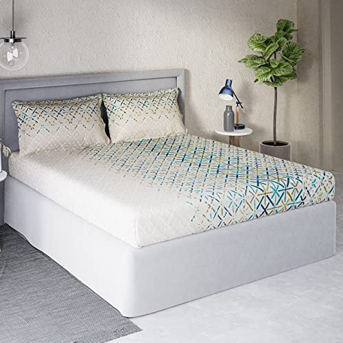 Image of DDECOR - Criss Cross 100% Cotton Double Bedsheet with 2 Pillow Covers, Turquoise