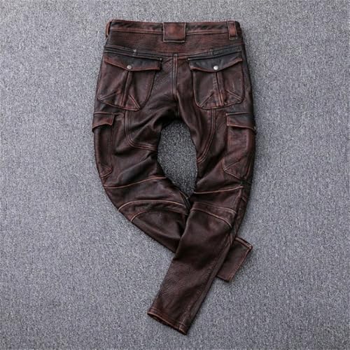 Men's Cowhide Leather Pants Plus Size Motorcycle Protective Genuine Leather Trousers3
