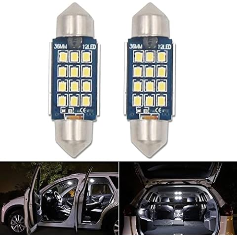 36MM Festoon C5W LED Bulb,HSUN 12V-24V 6411 6413 6418 6461 6486X DE3423 DE3425 Canbus Error Free with 12LED SMD2016 Chip for Interior Dome Light,Number Plate Lights and more,2 Pack,6000K White Cover