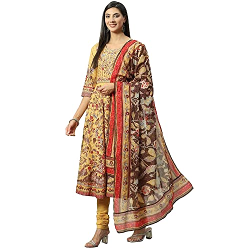 Image of BIBA Women Cotton Anarkali Kurta Churidar Suit Set