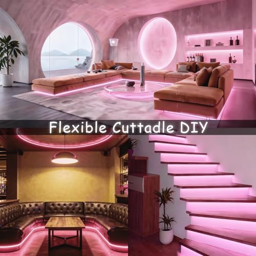 Image of 2 Set 30 FT Pink Led Lights Strip for Bedroom Decor Rope Lights Easy DIY Princess Bathroom Cuttable Strip Lights for Baby Room Living Room Kitchen Ceiling Wall Vanity Mirror Decoration
