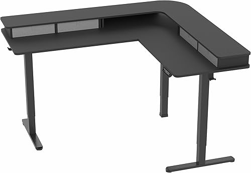 Miniatura 9 de VIVO Electric 2-Tier Corner L-Shaped 63 x 55 inch Standing Desk, Height Adjustable, Memory Controller, Black Top Black Frame, Dark Gray Drawers