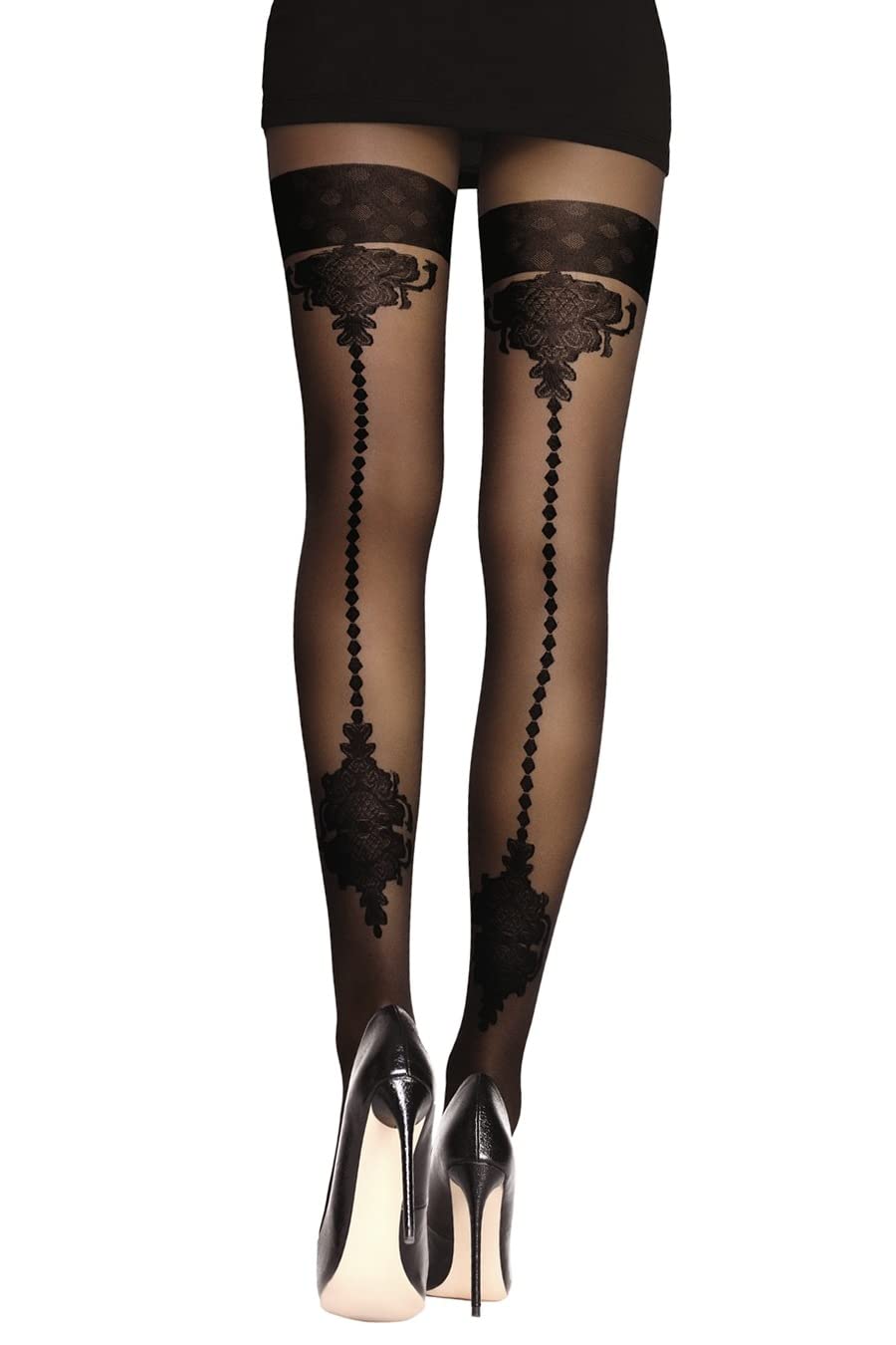 PrettyLoveHose Collant in voile, con motivo a cuore jacquard, colore: nero