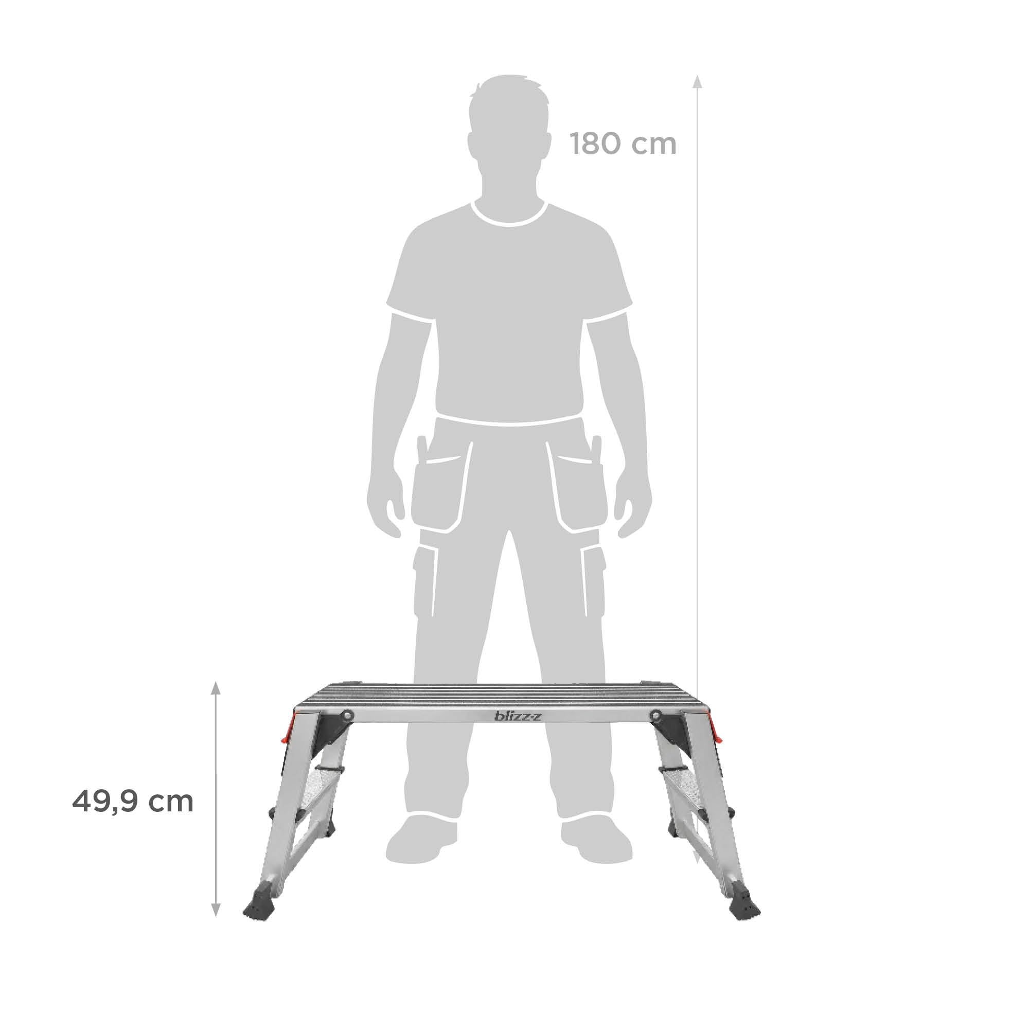 blizz-z Plateforme de Travail en Aluminium | Charge admissible 150 kg, Conforme à la Norme en 14183 | Hauteur : 49,9 cm, Longueur : 127 cm, Largeur : 51,8 cm | Estrade de Travail, escabeau