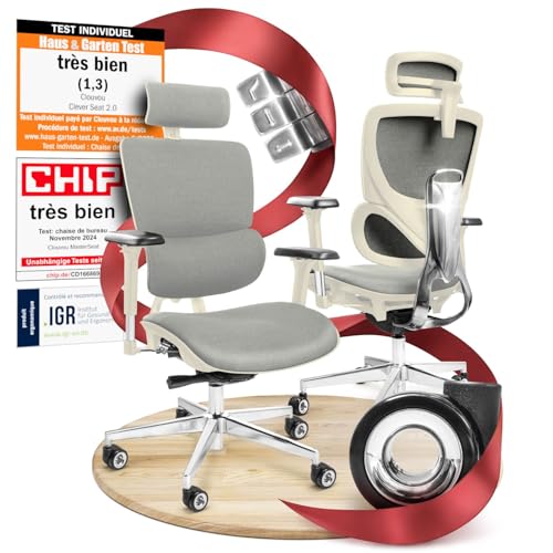 CLOUVOU Chaise Bureau Ergonomique MasterSeat [Élue N°1] Fauteuil de Bureau & Chaise Gaming | Charge maximale 150kg (Blanc Crème)