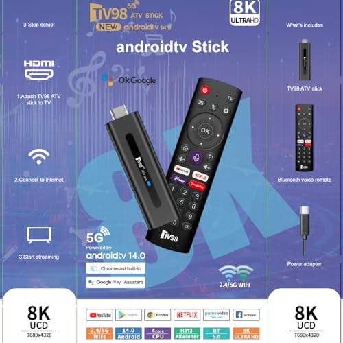 Android 14.0 TV Box,2025 Smart TV STICK box, Streaming Stick 8K,RAM 2GB ROM 16GB Dual WiFi 2.4G/5.8G 10K HDR HD Streaming Media Player - Afbeelding 4