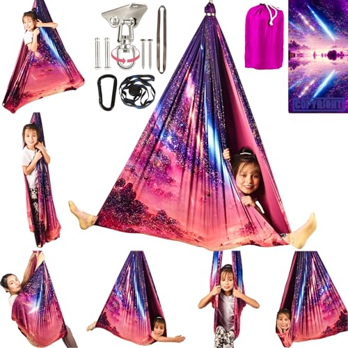HiCamer Double Layer Sensory Swing for Kids & Adults Holds up to 300lbs Indoor and Outdoor Therapy Cuddle Swing with 360 Swivel Hanger Kit Adjustable with Aspergers Autism ADHD (Fantasy Pink)