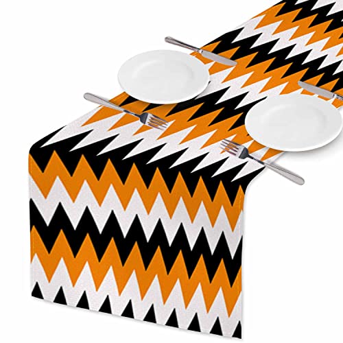 Hosnye HE-HALLOWEEN-A006 Table Runner Halloween Chevron Pattern In White Orange Black,Cotton Linen Table Runner Decoration cover