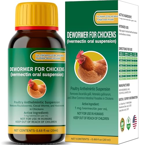 lvermect Liquid Chicken Dewormer Suspension lvermecttin for Chicken to Support Removal of Roundworms Capillary Worms Whipworms Hookworms and Tapeworms