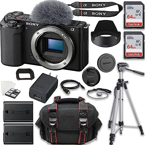 Sony ZV-E10 Mirrorless Camera (Body Only) + 2X 64GB Memory + Case + Tripod & More (20pc Bundle) (Renewed)
