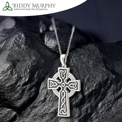 Biddy Murphy 925 Sterling Silver Celtic Cross Necklace for Men, 24" Length Chain, 1 1/4" by 5/6" Inch Crucifix Pendant, Traditional Irish Jewelry, Imported from Ireland2