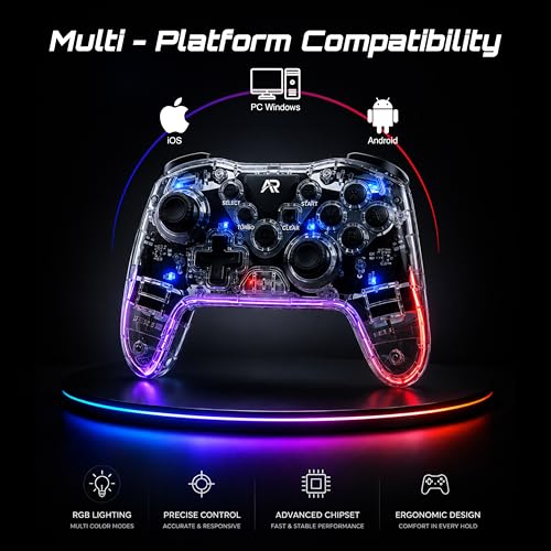 Image of ARcNet Spectra Wireless Controller Compatible for, PC iOS, Android, PS4, PS3 and Cloud Gaming , Tri-Mode | 2.4GHz + Bluetooth + Wired | with 1000Hz Polling Rate, RGB , Dual Vibration, and Turbo Function 6-Axis Gyro,Hall Effect Joysticks and Triggers