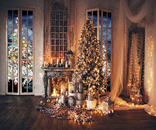 AIIKES 10x8FT Christmas Backdrops Fireplace Christmas Backdrops for Photography Wood Photo Backdrops Party Home Decoration Photo Booth Studio Props 11-771