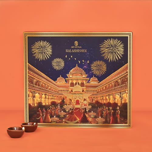 Image of The Raj Abhishek Box | Luxury Diwali Puja & Gift Hamper with Aagman Diya & Ghanti from Ayodhya | Puja Essentials, Royal Decor & Artisanal Festive Treats | Tribute to Prosperity & Grandeur | Pack of 21
