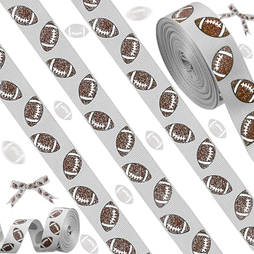 Giegxin 10 Yards 7/8 Inch Football Ribbon Grey Silver Glitter Wired Edge Ribbon Sport Theme Cheer DIY Craft Fabric Grosgrain Party Decoration for Team Spirit Hair Bow Lanyard Gift Wrap