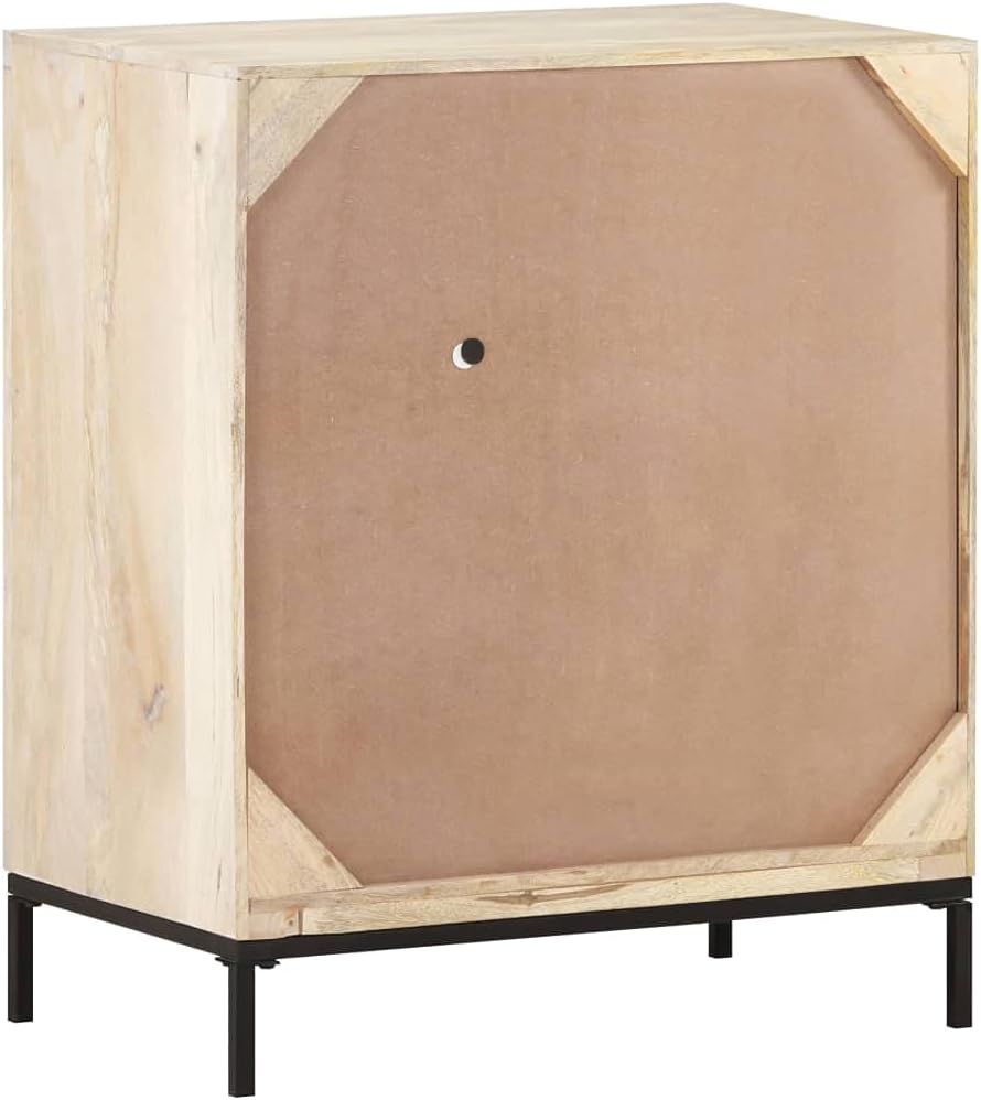 Solid Mango Wood Sideboard with Woven Cane, Natural Wood Color Medium Storage Cabinet, 2 Drawers and Shelf for Living Room Dining Area, Rustic Handcrafted Furniture, Sturdy