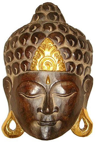 Masque de Bouddha – Or, handgearbeitete Masque en bois de Bali, mural Masque, Bois, mehrfarbig, 25 cm