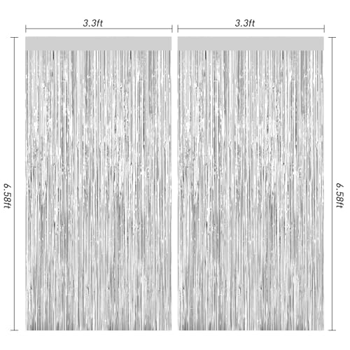 Image of Silver Foil Curtain Backdrop, 2Pack Silver Metallic Tinsel Foil Fringe Curtains Photo Booth Props for Birthday Wedding Engagement Bachelorette Baby Shower Christmas Celebration Disco Party Decorations